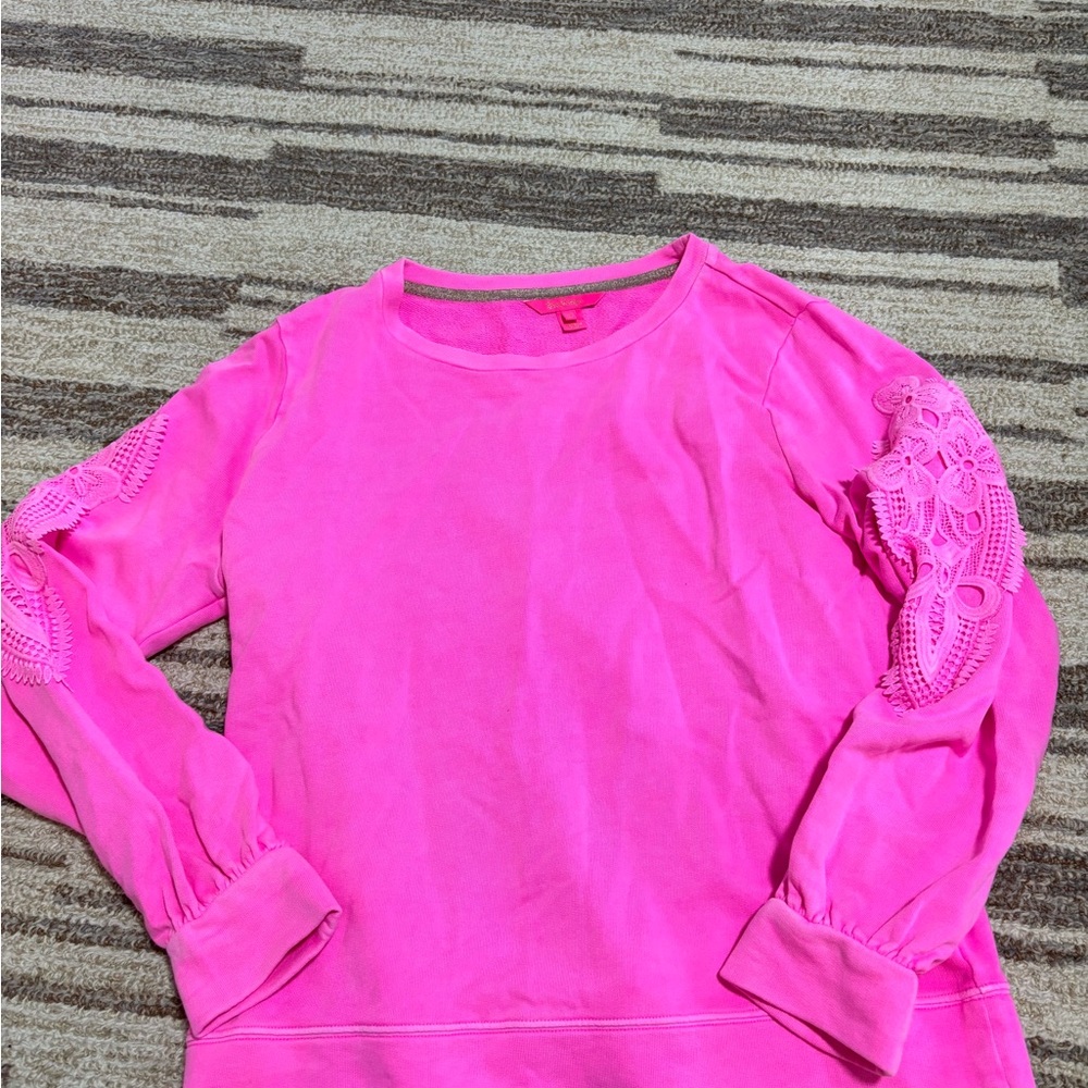 Lilly Pulitzer Bright Pink Lace Sleeve Sweatshirt
